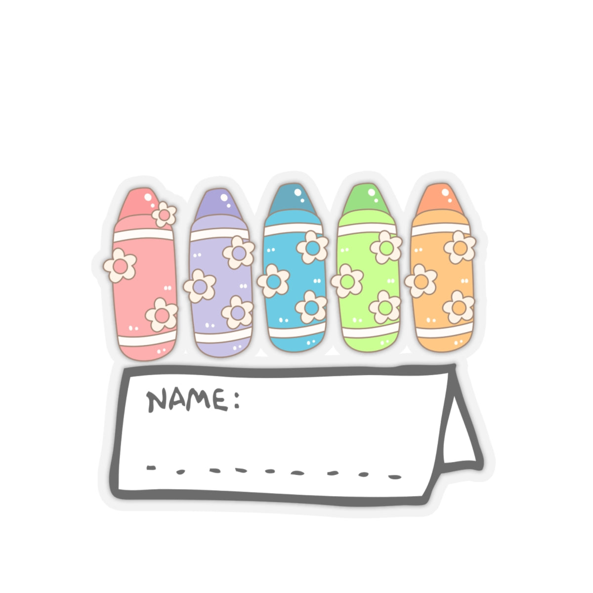 Cute Flower Crayons School Name Tag Kiss-Cut Sticker for Kids - Cranberry Lake Design Co.  #