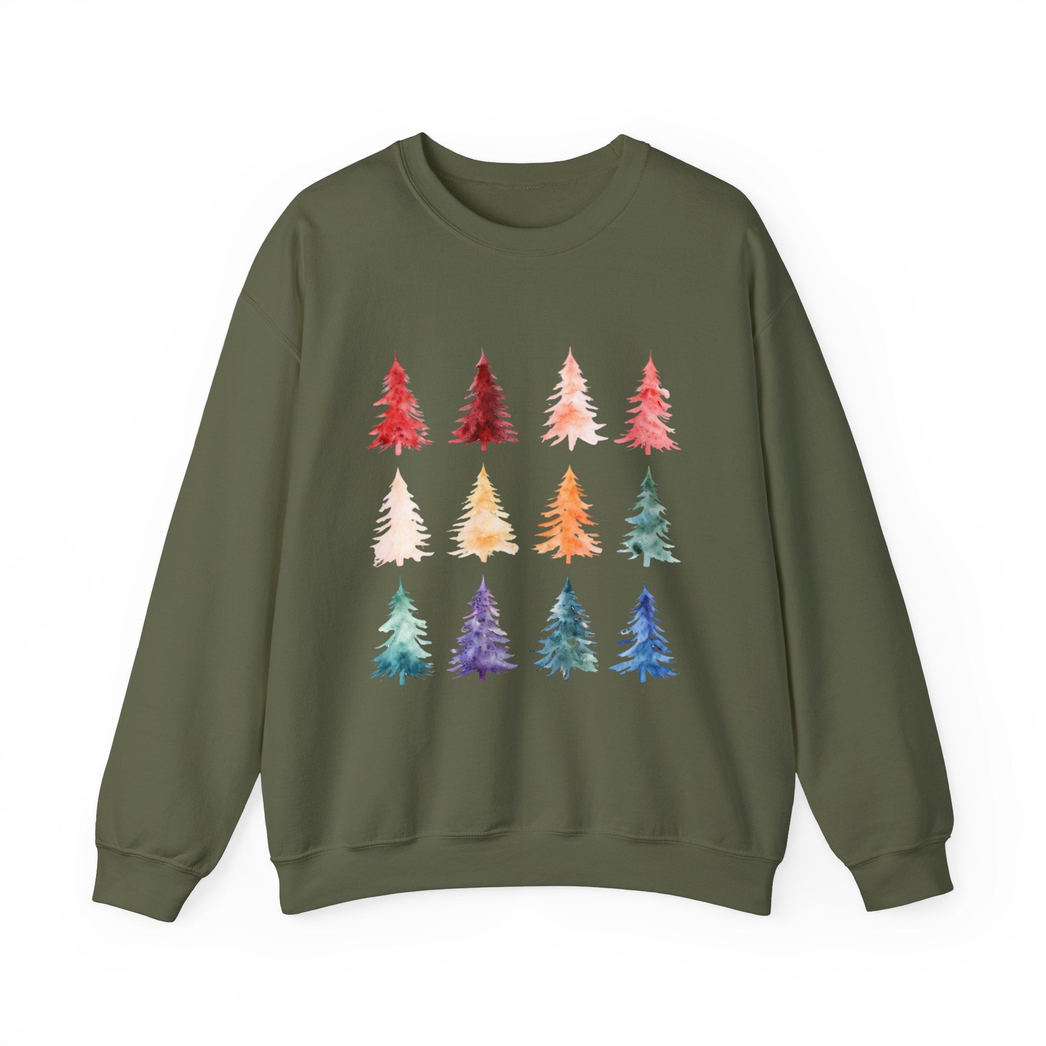 Unisex Watercolor Christmas Tree Festive Holiday Sweater Unisex Heavy Blend™ Crewneck Sweatshirt