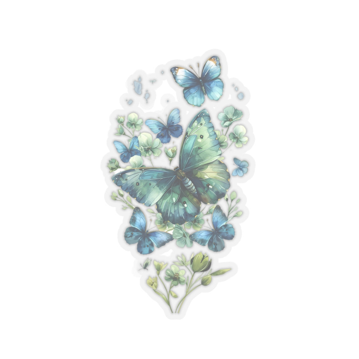 Blue Green Floral Butterfly Vinyl Sticker