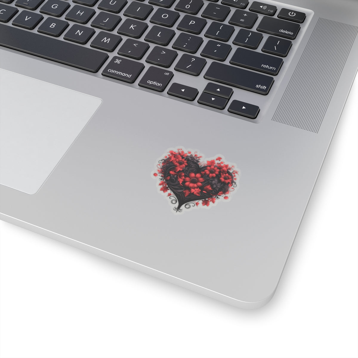 Red Flower Black Heart Vinyl Sticker