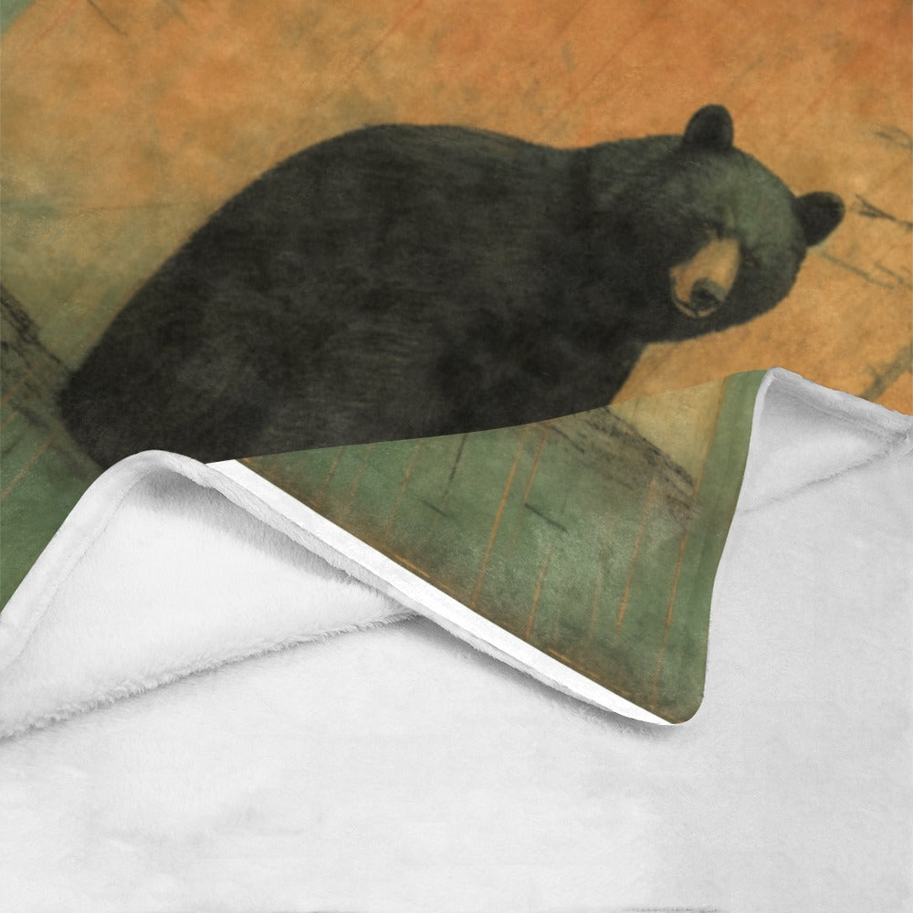 Rustic Black Bear Fleece Blanket - Cozy Cabin Decor, 60x80 Woodland Design