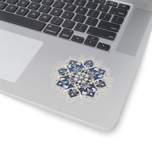 Blue & Gold Ornate Snowflake Holiday Christmas Vinyl Sticker