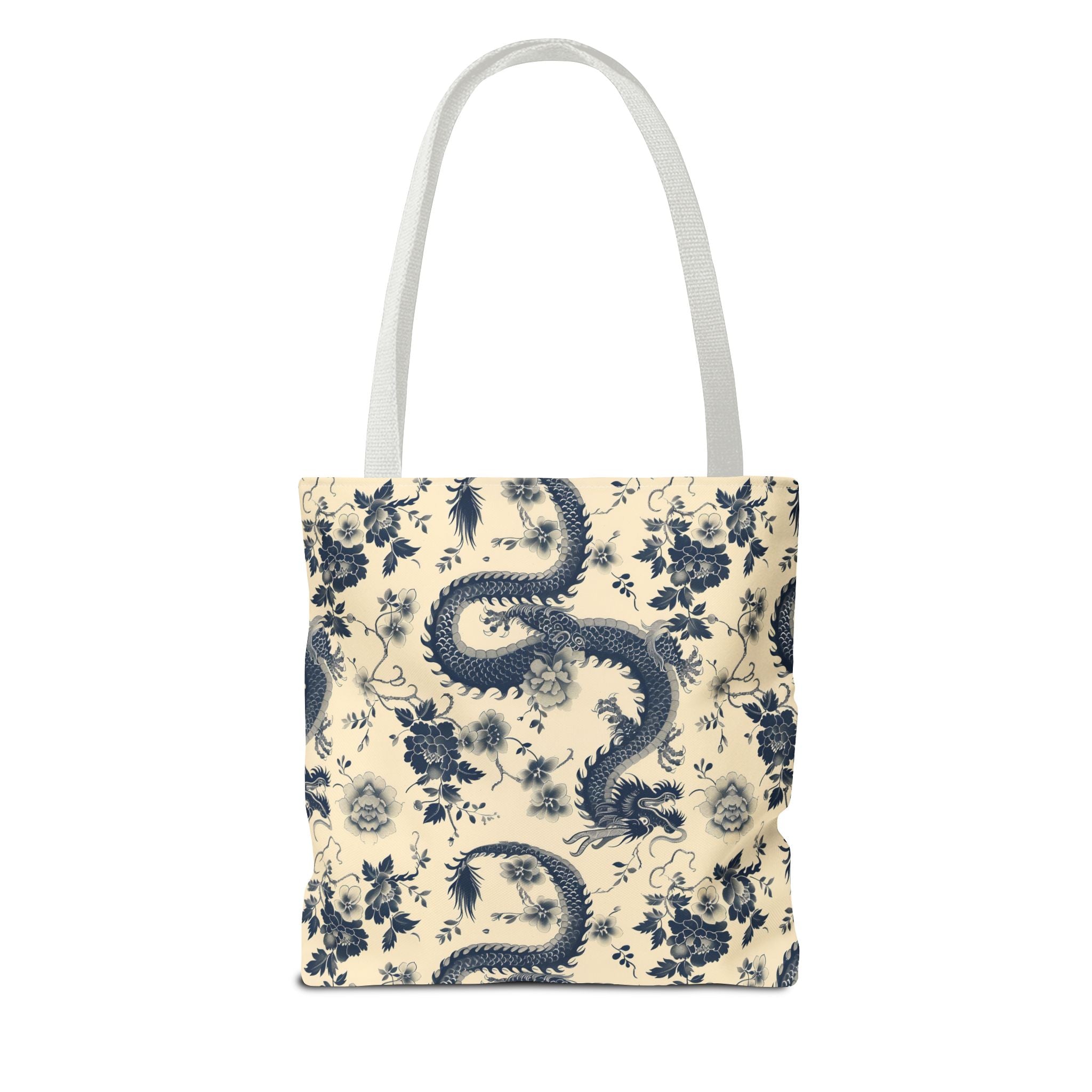 Blue Floral Dragon Tote Bag