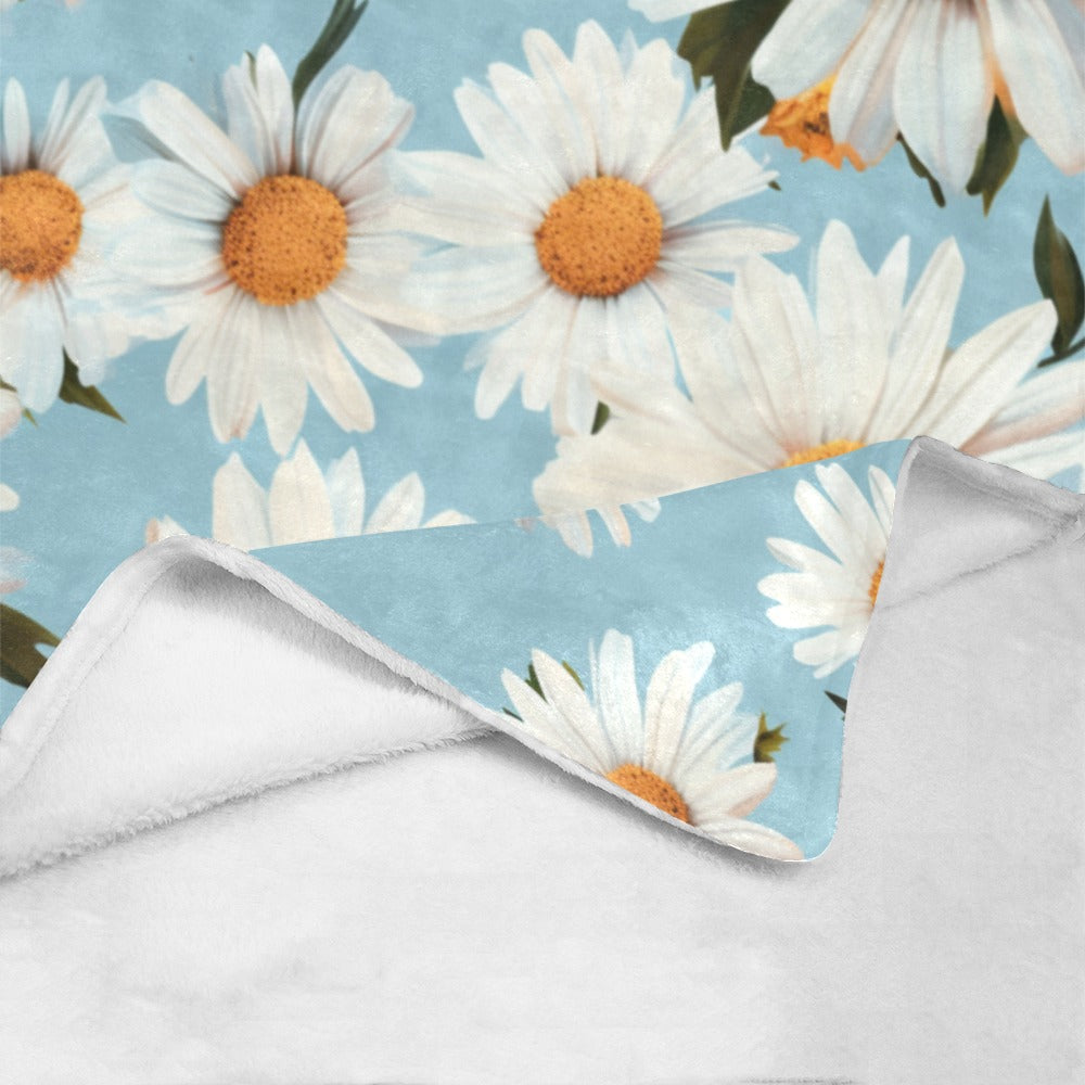 Blue Sky Daisy Blanket - Soft Plush Throw - Floral Bedding - 60x80