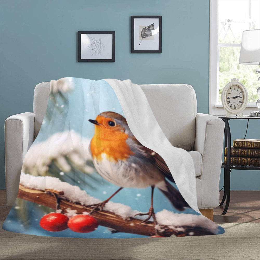 Winter Robin Blanket - Festive Holiday Bird Throw - Soft Plush - 60x80