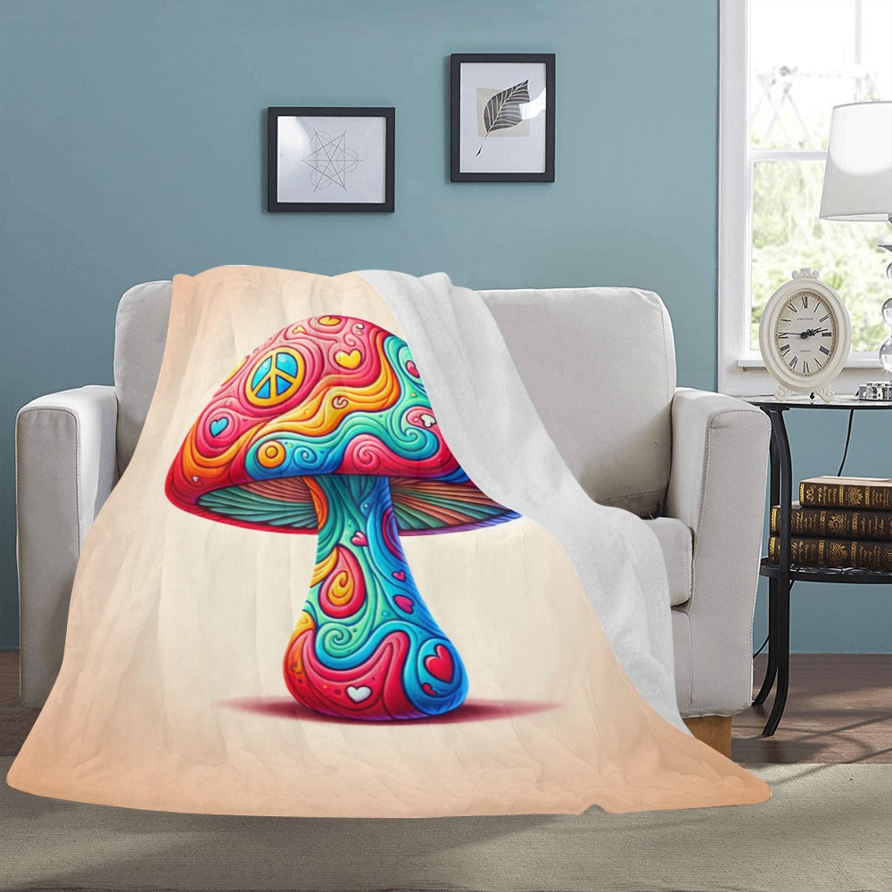 Psychedelic Mushroom Throw Blanket | 60" x 80" Soft Cozy Polyester | Retro 70s Vibes