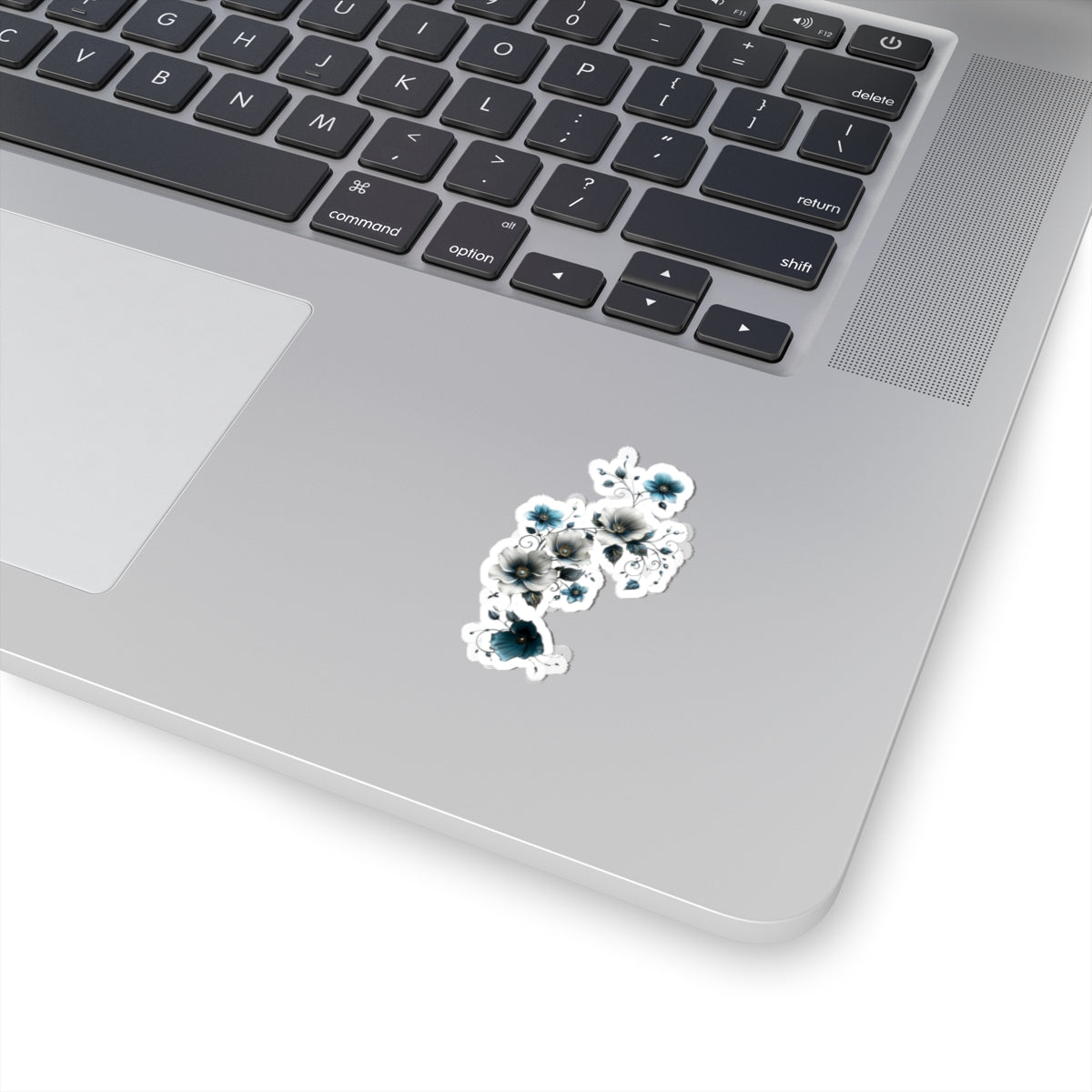 Silver White & Blue Floral Flower Vinyl Sticker