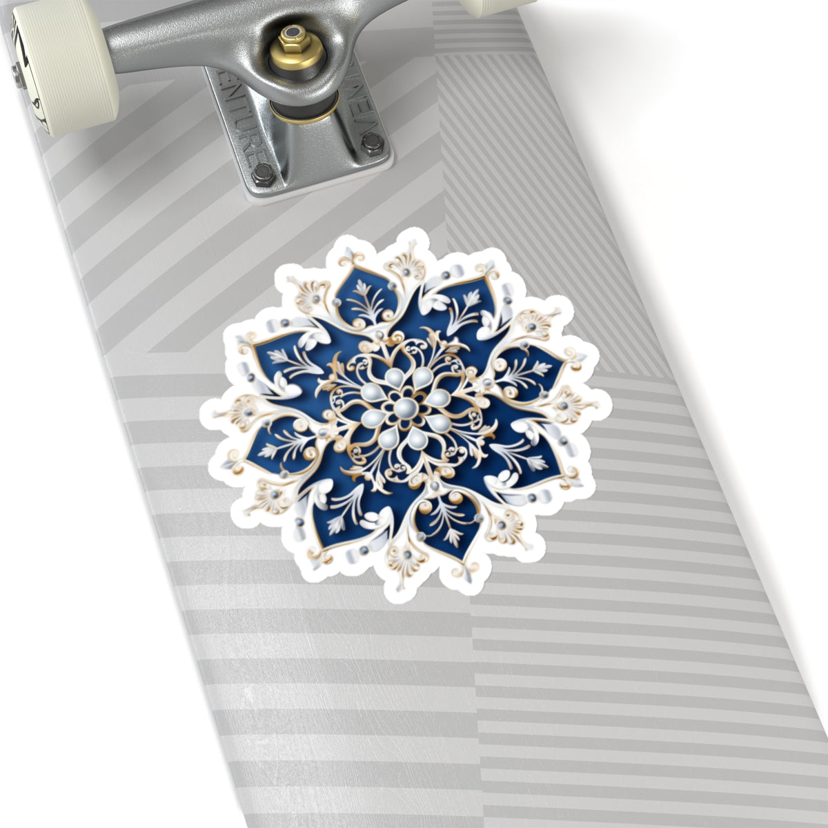 Blue & Gold Ornate Snowflake Holiday Christmas Vinyl Sticker