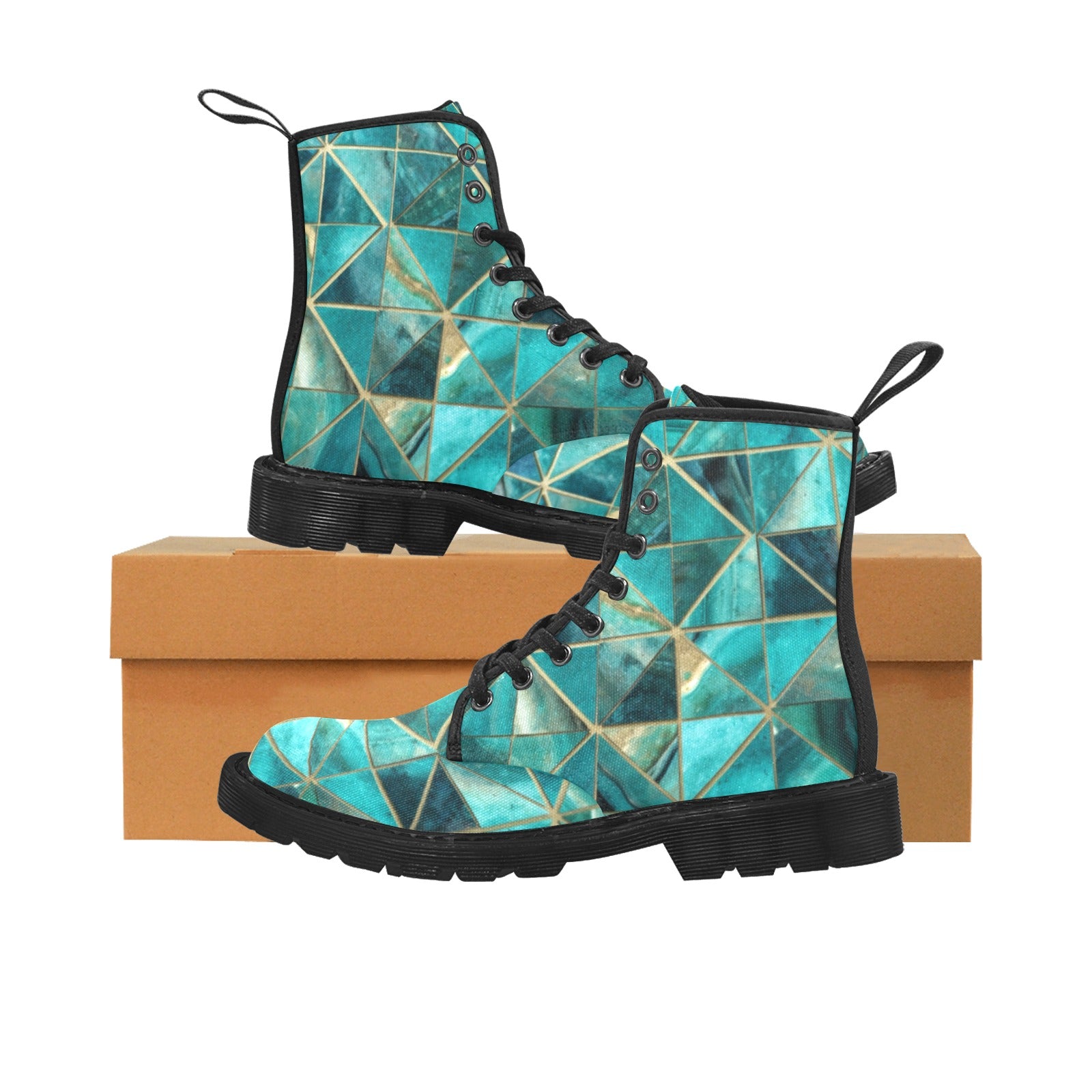 Turquoise Women's Lace Up Canvas Boots (Black) - Cranberry Lake Design Co.  #