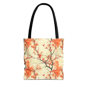 Custom-Printed Tote Bag with Vibrant Autumn Branches Design Available in 3 Sizes