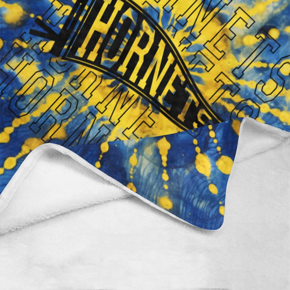 Cranberry Lake Designs Hornets Logo Blue and Gold Tie Dye Blanket