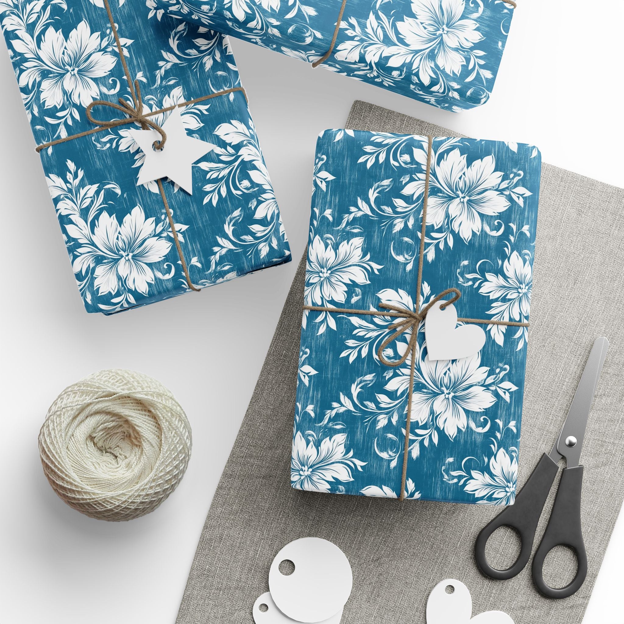 Rustic Blue and White Flower Wrapping paper