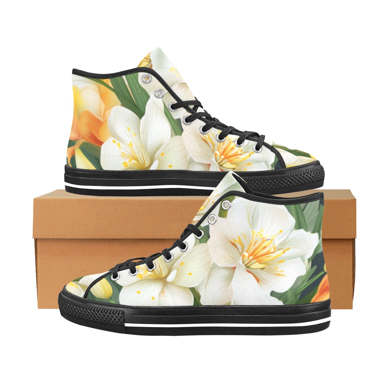 Elevate Your Style with White Floral Garden High-Top Canvas Shoes - Cranberry Lake Design Co.  #