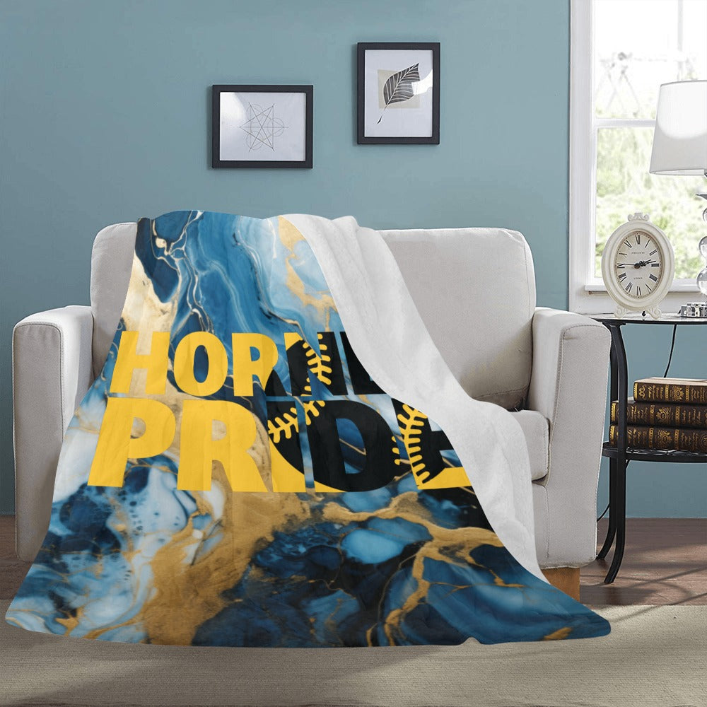 Blue Gold Marble Hornet Pride Baseball Ultra-Soft Micro Fleece Blanket