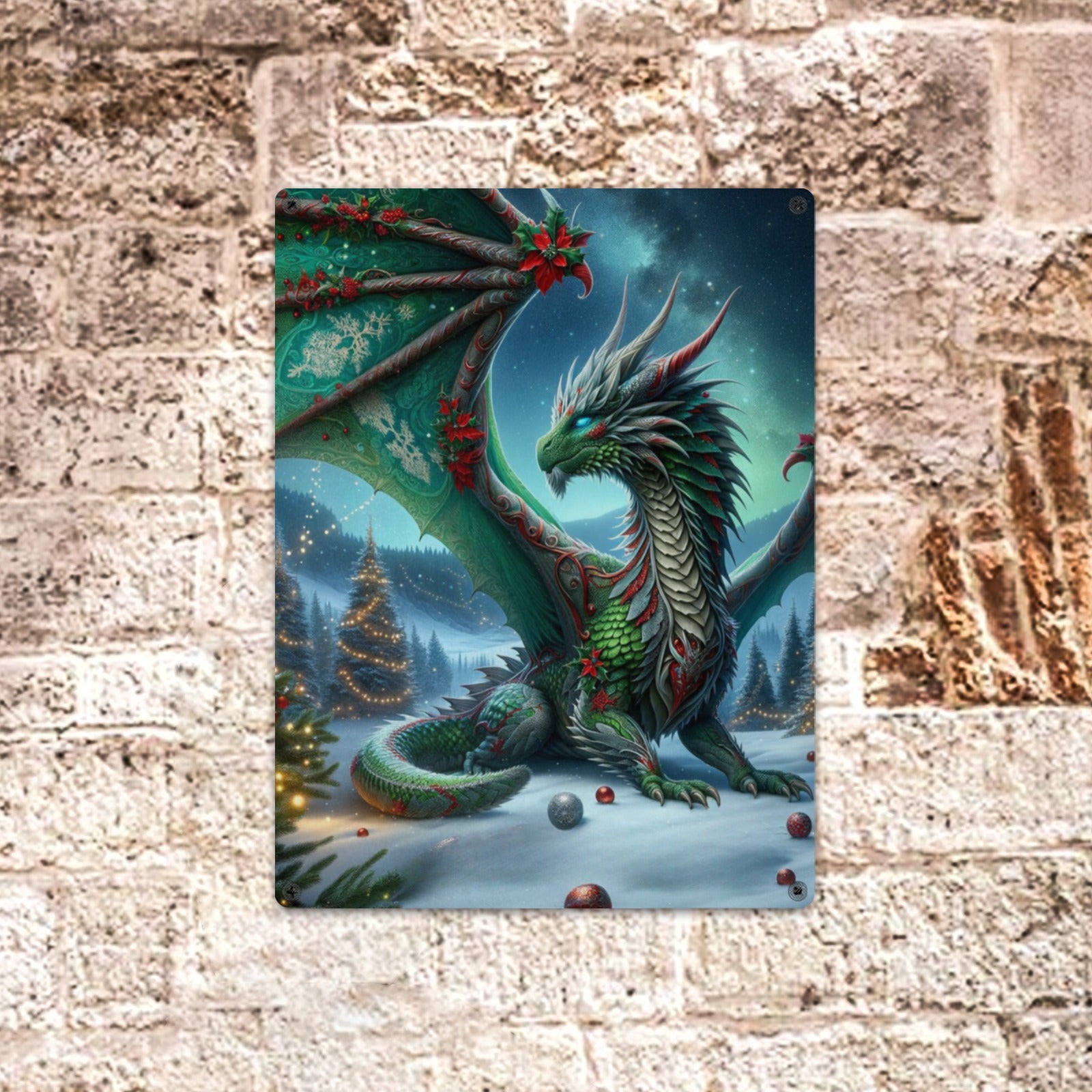 Enchanting Christmas Dragon Metal Wall Art - Cranberry Lake Design Co.  #