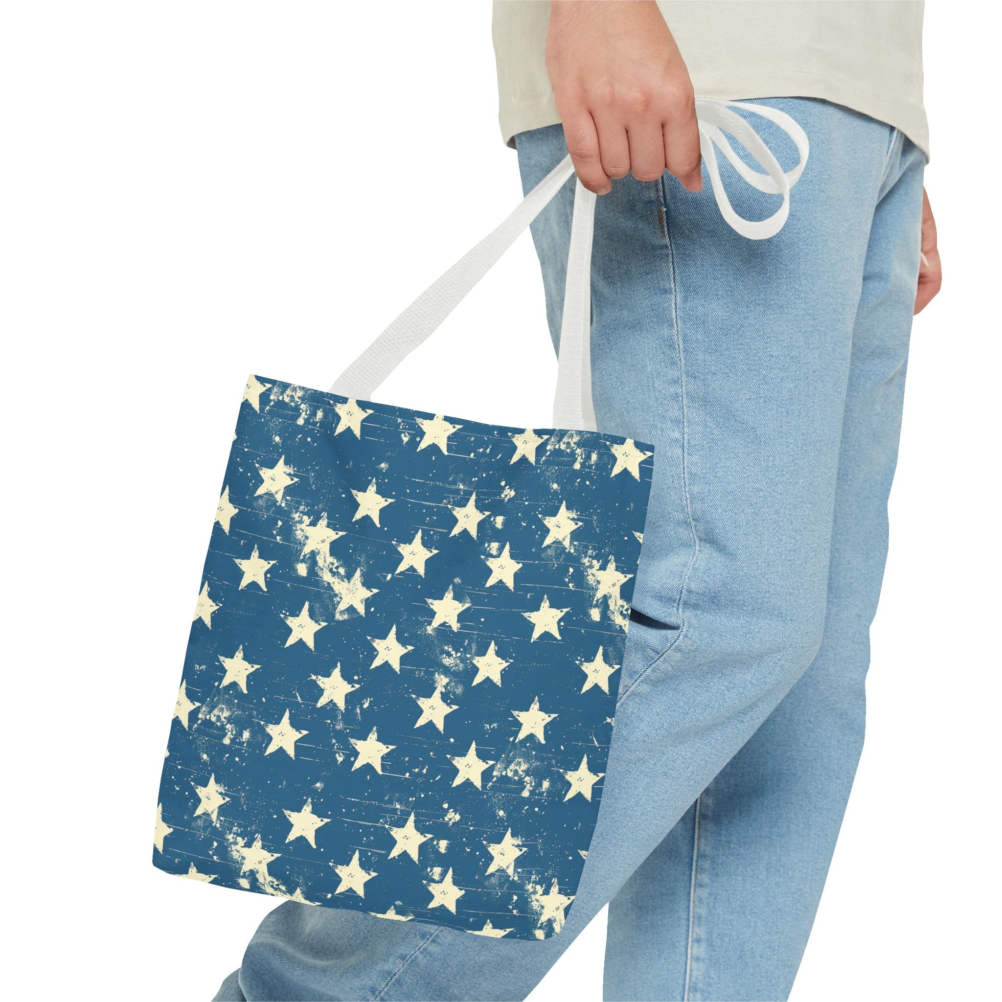 Blue & White Starts American Flag Pattern Patriotic Tote Bag