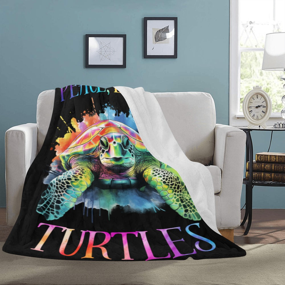 Peace, Love Turtles Black Ultra-Soft Micro Fleece Blanket