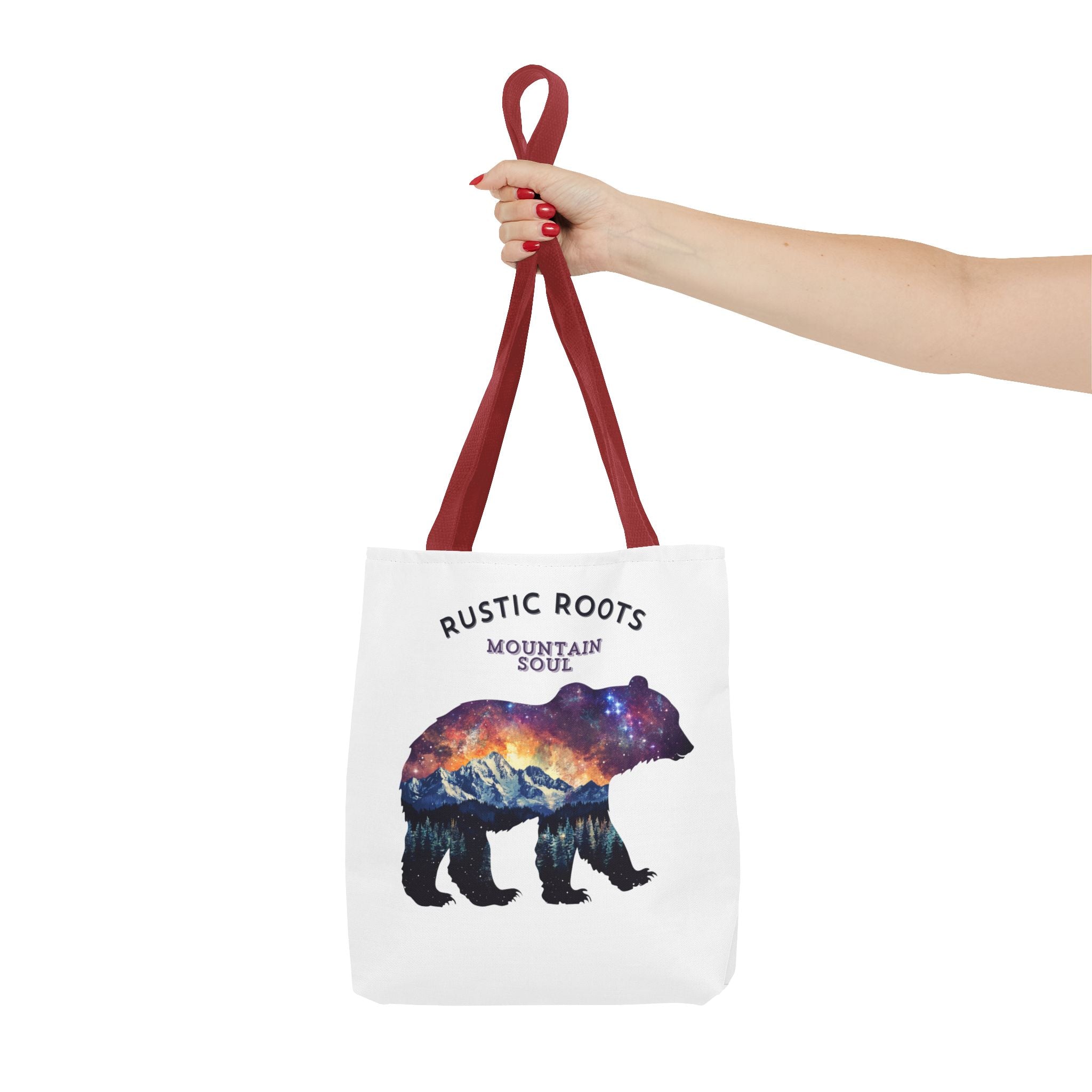 Rustic Roots Mountain Soul Tote Bag - Durable Polyester Tote, Adventure Bear Design