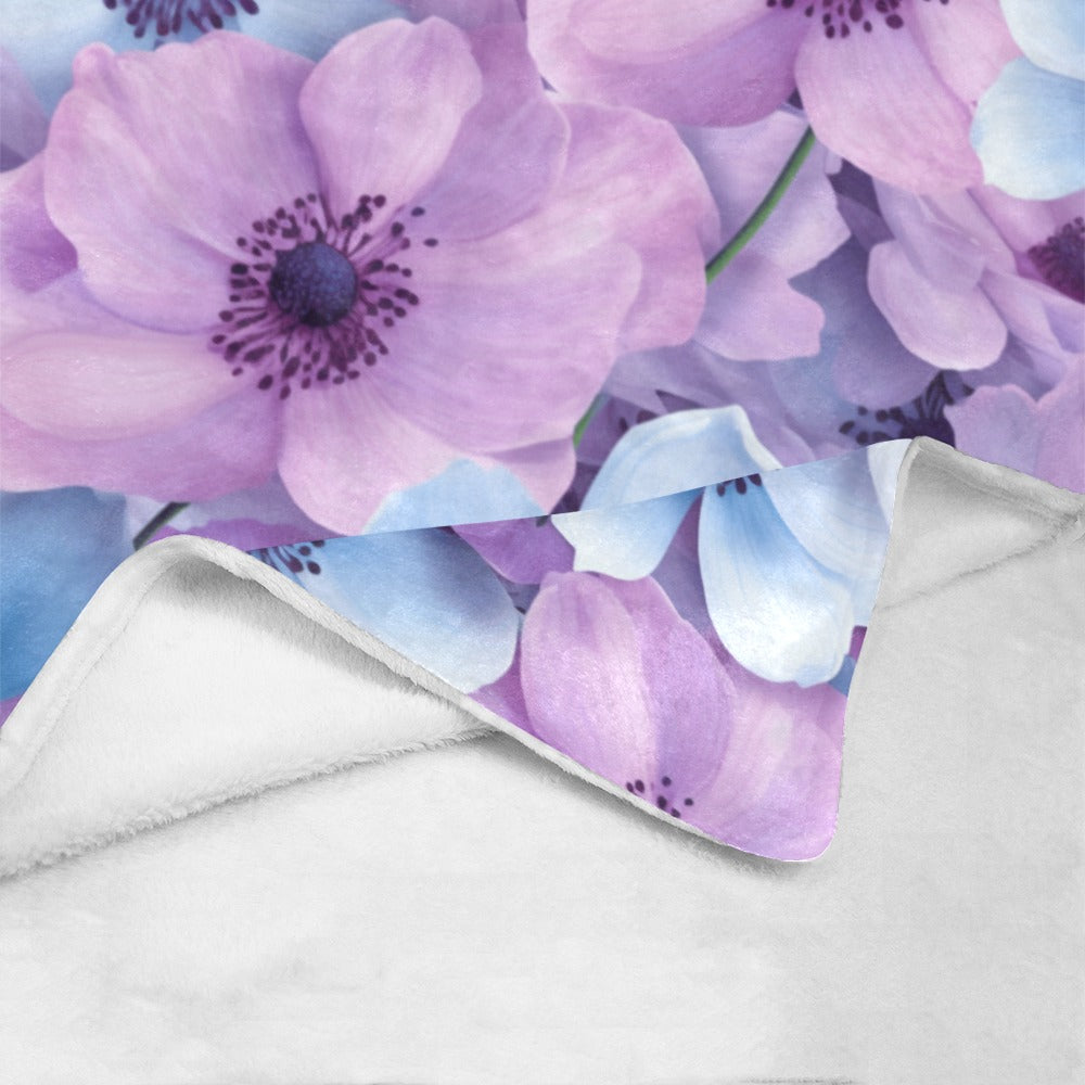 Anemone Floral Throw Blanket - Ultra-Soft 60x80 Fleece Blanket with Pastel Purple and Blue Anemone Design