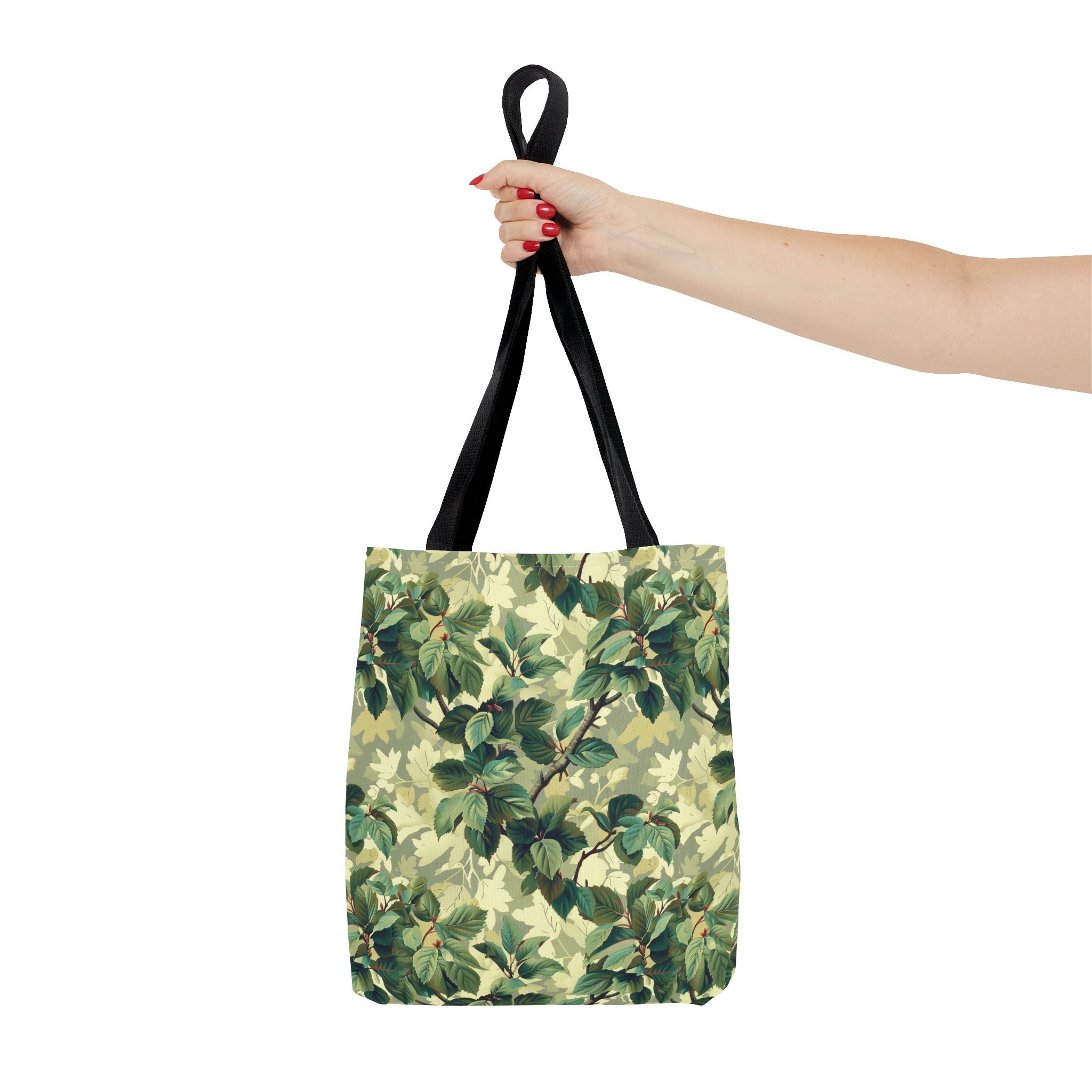 Green Woodland Camo Tote Bag - Durable Custom-Printed Polyester Bag, Outdoor Nature Design