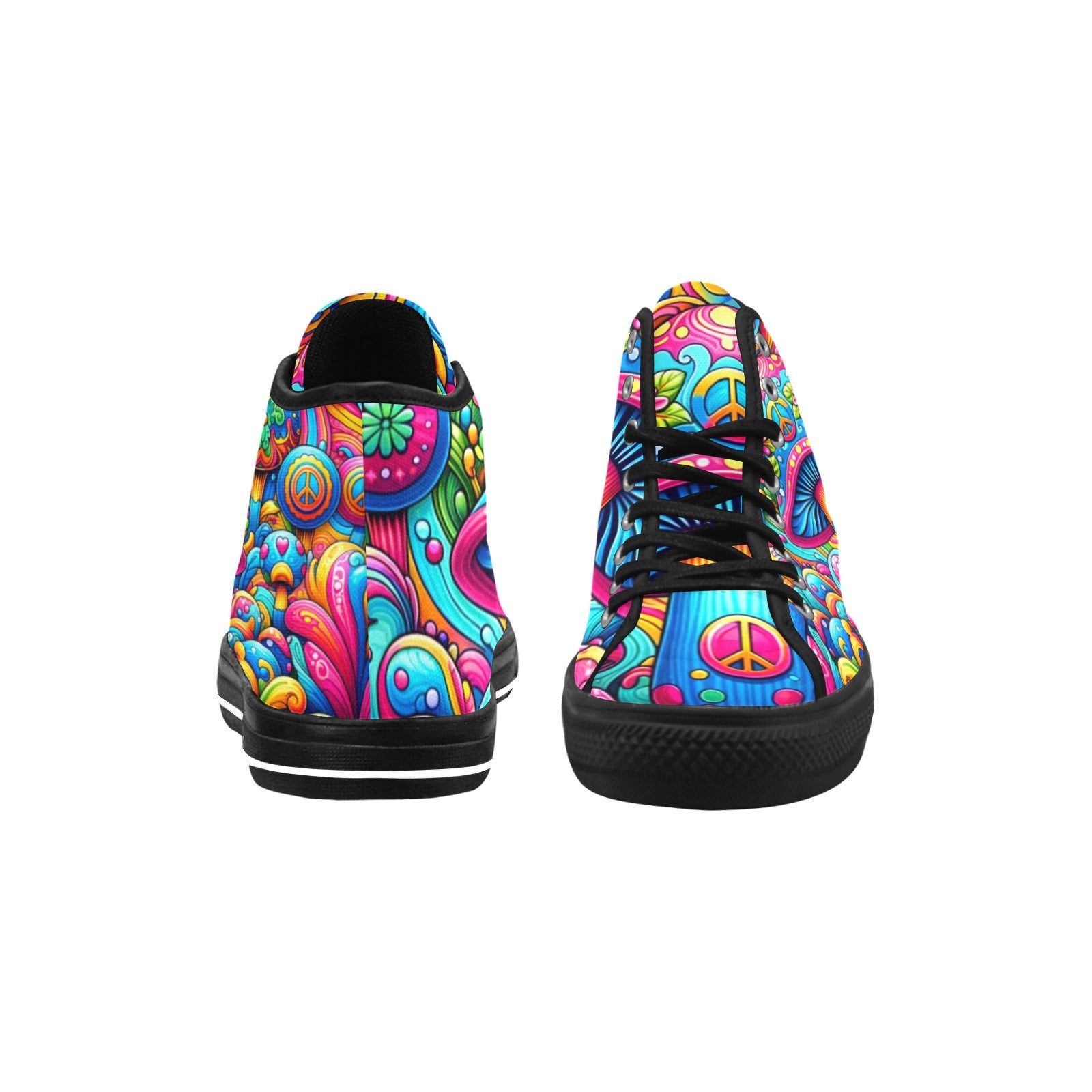 Cranberry Lake Designs Colourful Hippie-Style Mushroom High Top Canvas Shoes - Cranberry Lake Design Co.  #