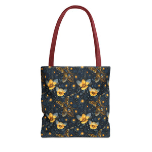 Whimsical Gold Floral Bee Fairycore Tote Bag