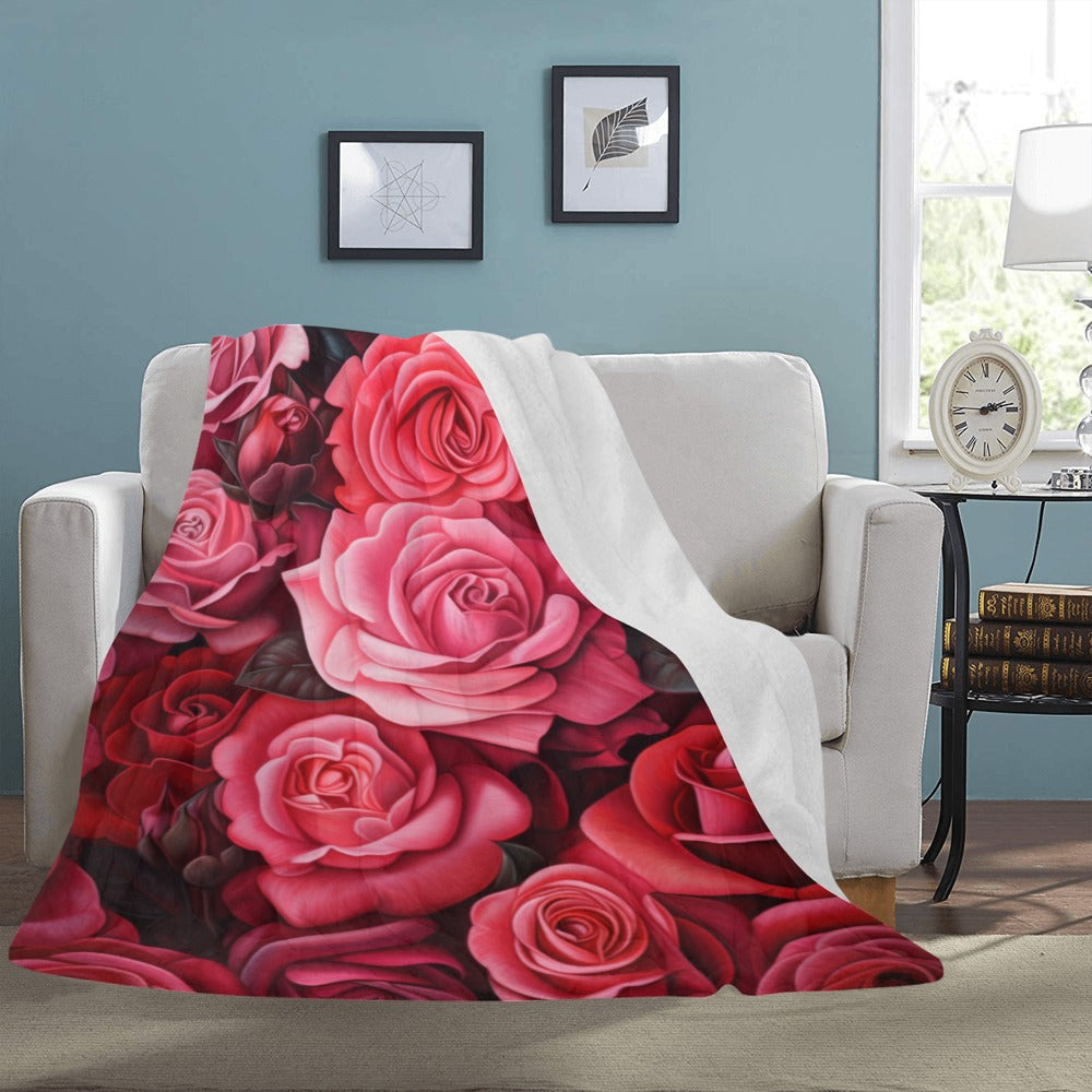 Romantic Rose Blanket - Soft Plush Throw - Floral Bedding - 60x80