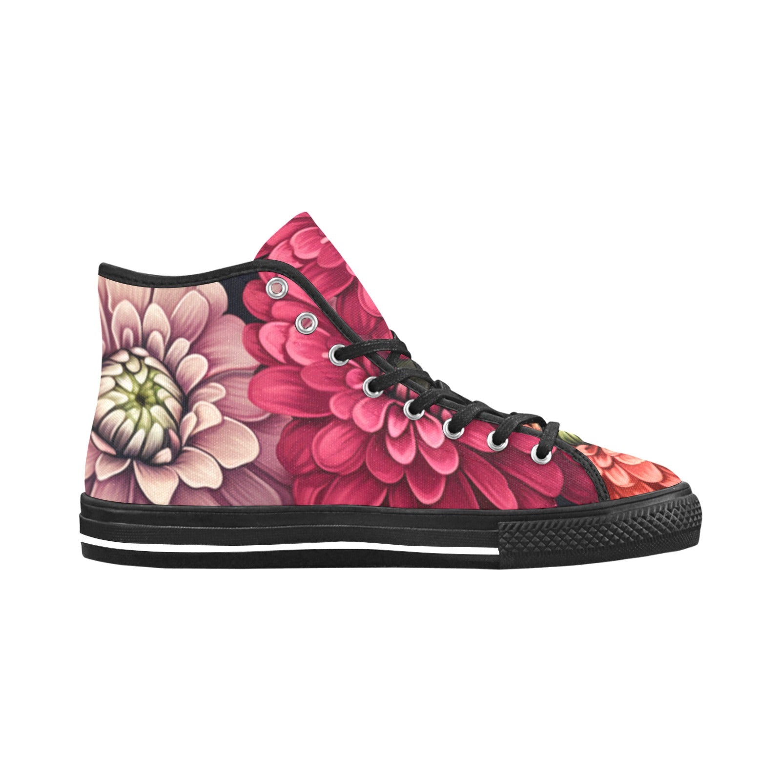 Pink Dahlia Print Canvas High Tops: Chic and Edgy Footwear for Free Spirits - Cranberry Lake Design Co.  #