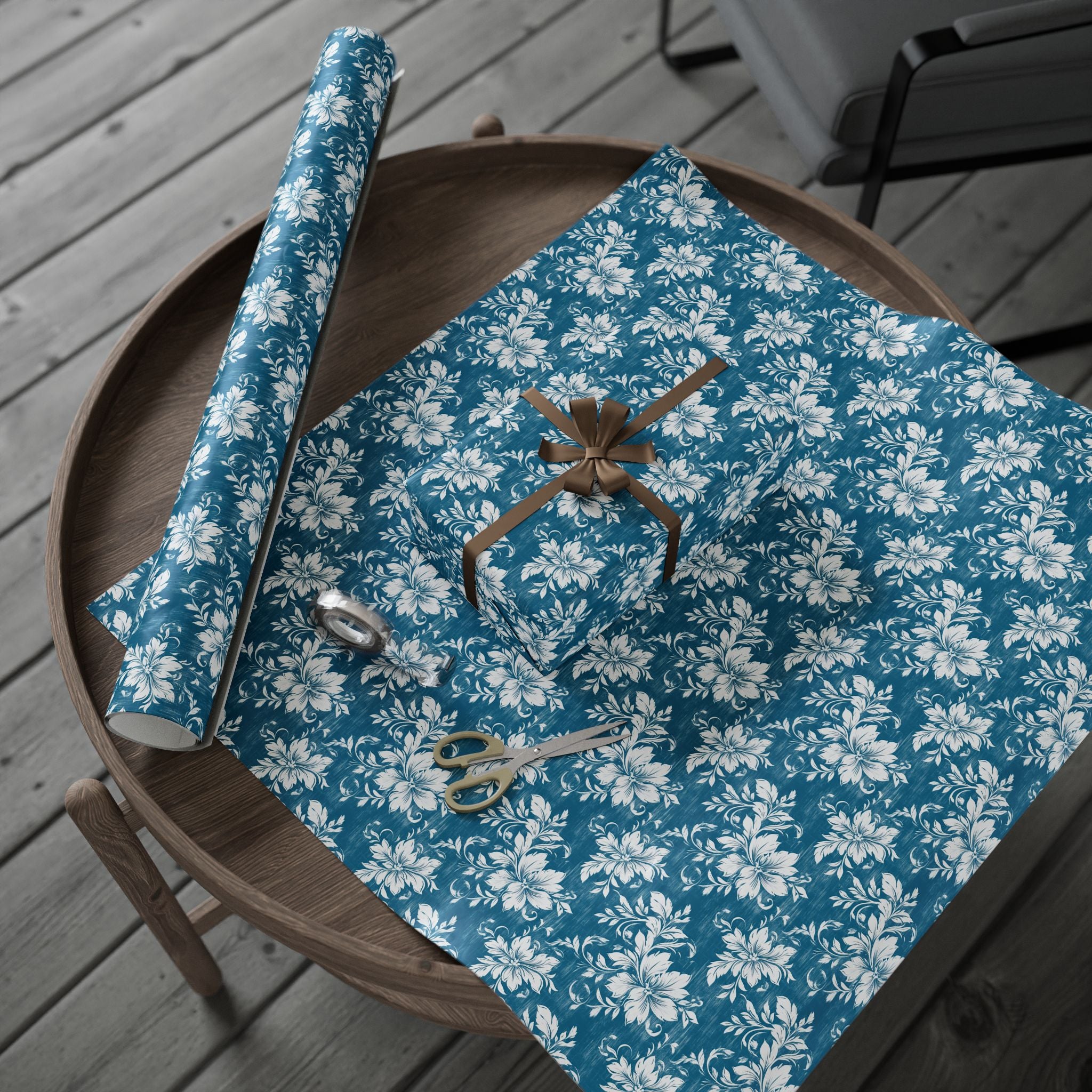 Rustic Blue and White Flower Wrapping paper