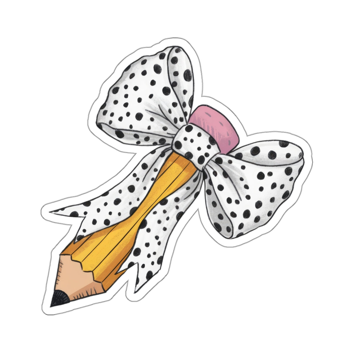 Black & White Polka Dot Bow Pencil Adorable Girls Sticker for Teachers Kids back To School Gift