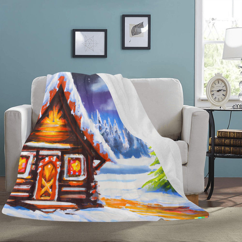 Cranberry Lake Designs Winter Christmas Cabin Throw Blanket