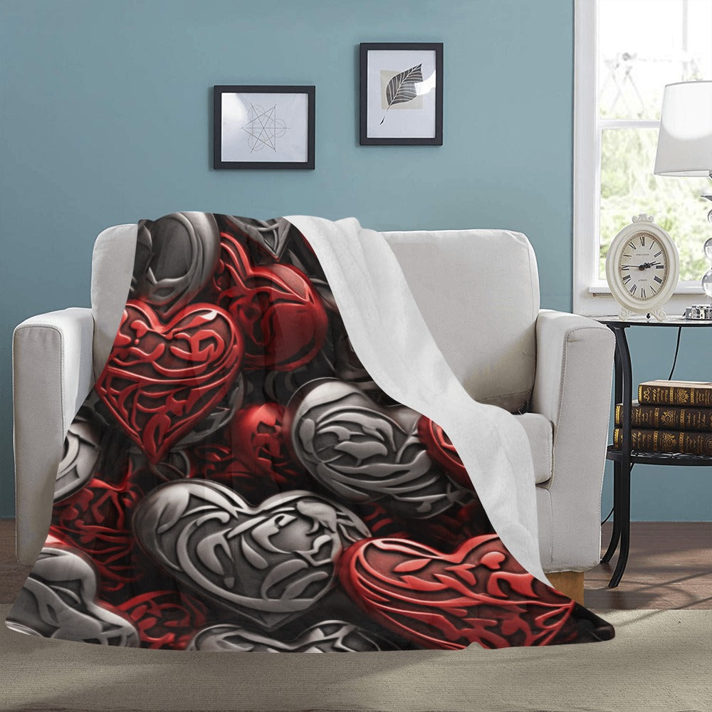 Cranberry Lake Designs Red and Silver Heart Throw Blanket