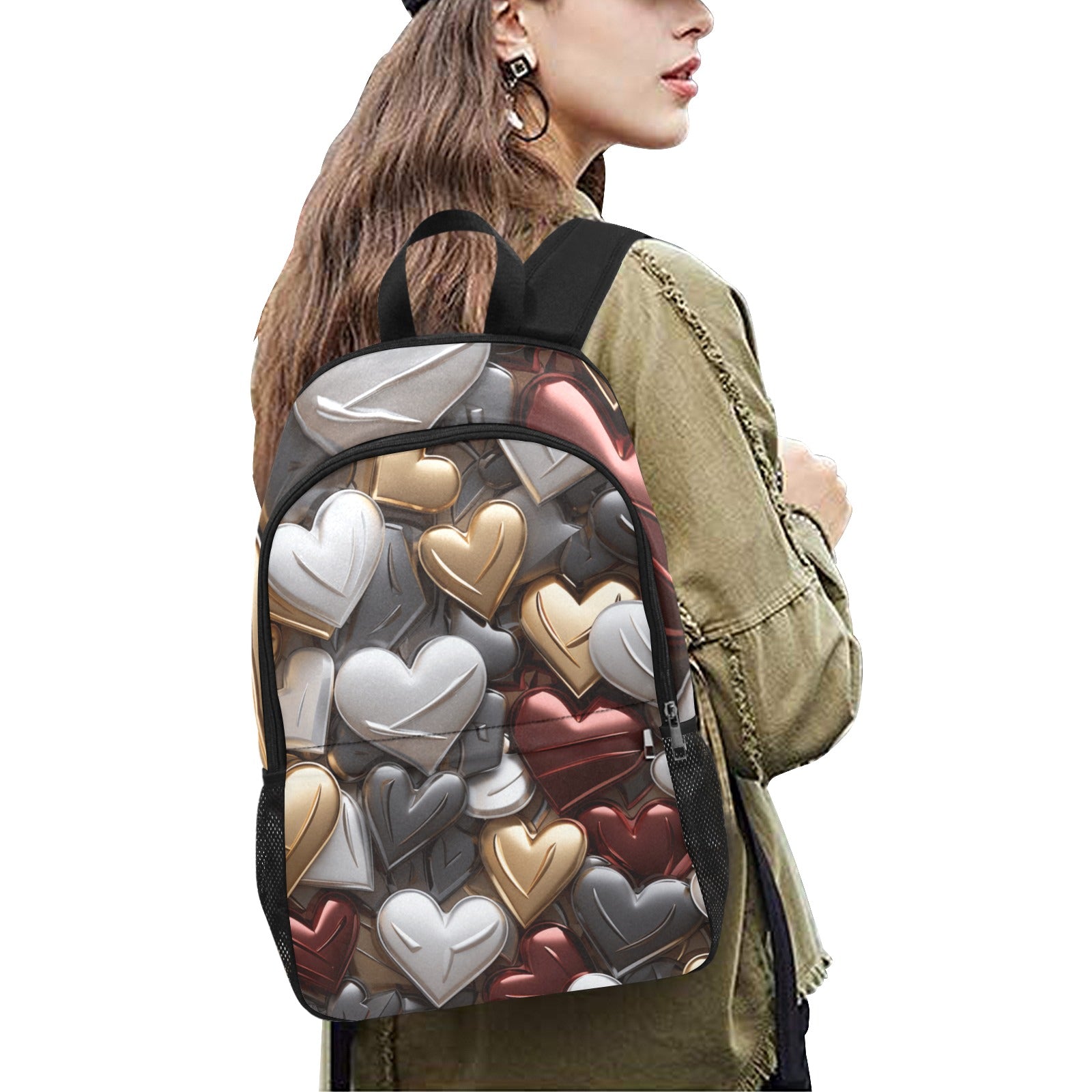 Stylish White, Gray, Gold, and Red Heart Backpack | Trendy Kids Bag - Cranberry Lake Design Co.  #