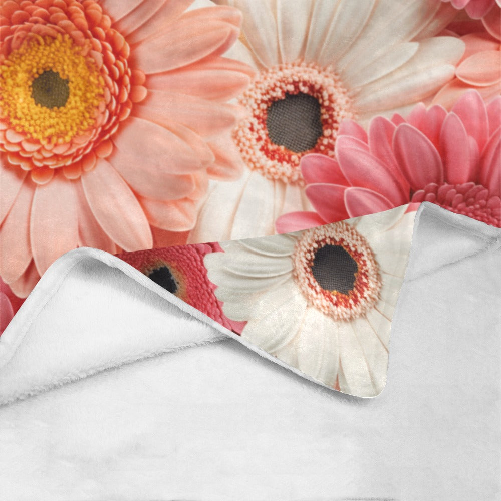 Twin Size Fleece Blanket with Beautiful Pink & White Gerbera Daisies