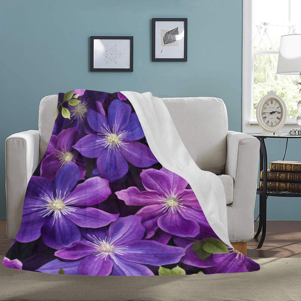 Soft & Luxurious Purple Flower Blanket - Twin Size, Brings Elegance to Your Bedroom