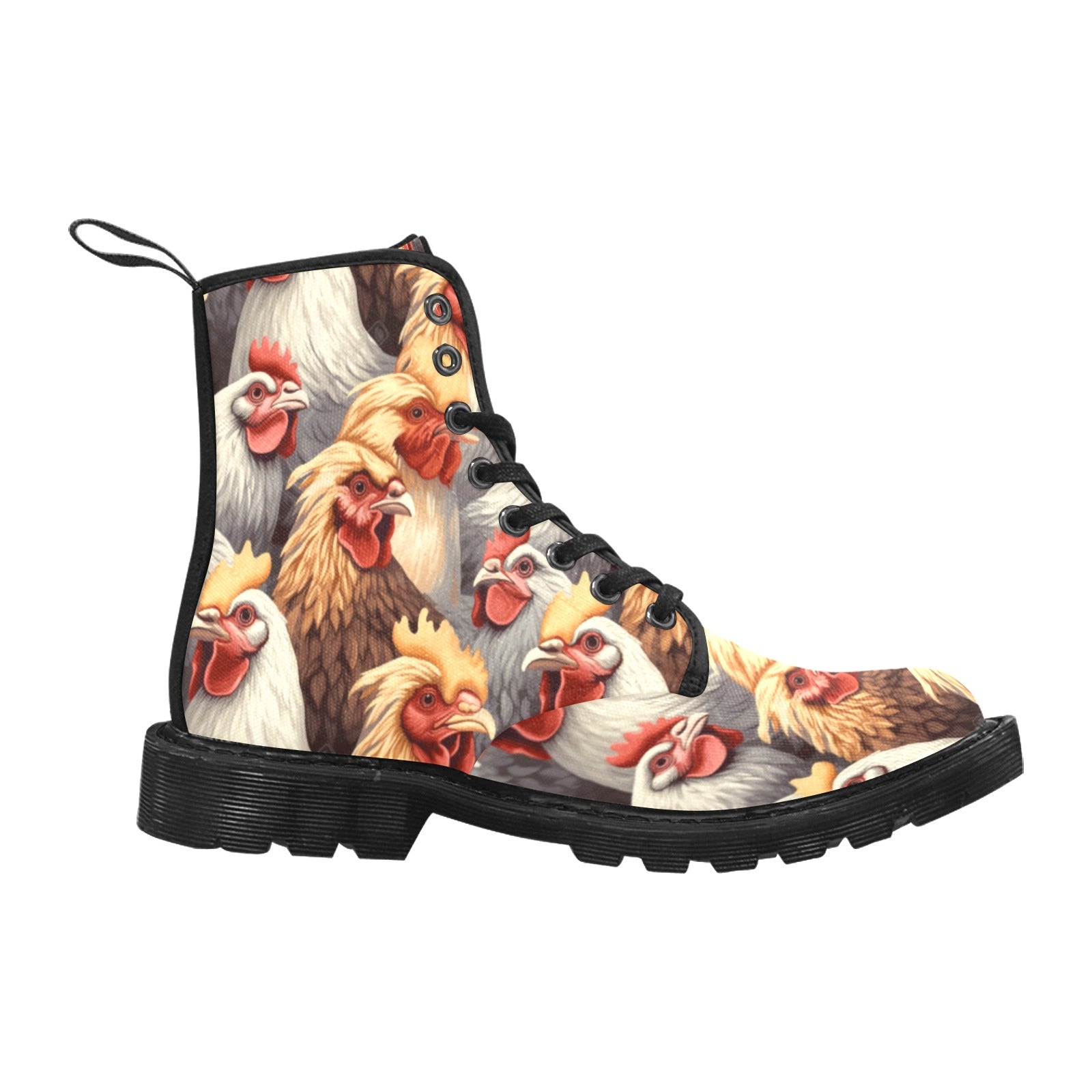 Chic Chicken Pattern Women's Lace Up Canvas Boots - Cranberry Lake Design Co.  #