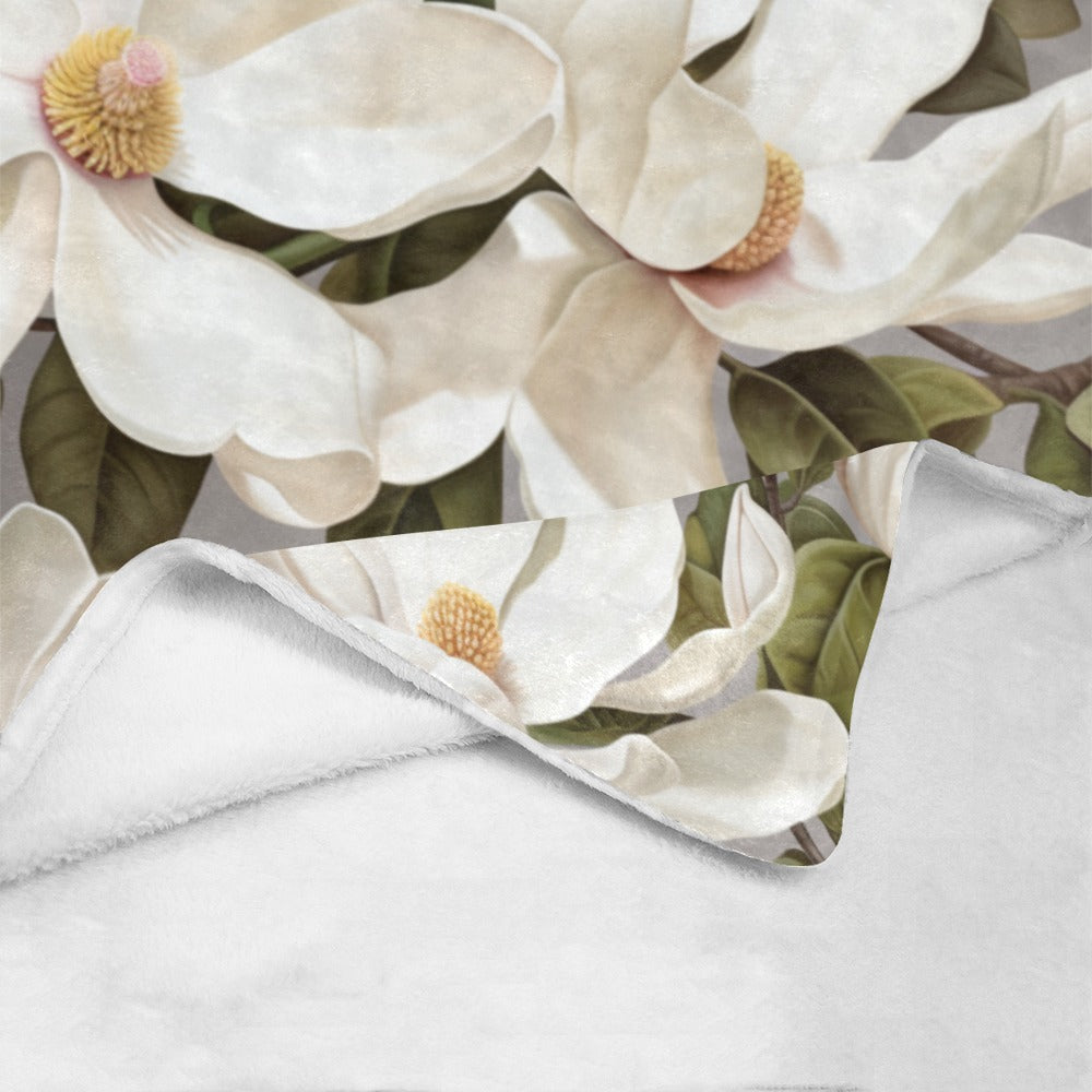 White Magnolia Fleece Blanket | Ultra-Soft Micro Fleece | Floral Throw Blanket | 60x80 | Ships from USA