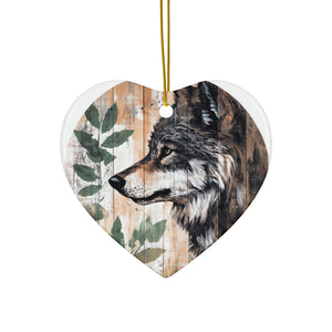 Custom Rustic Wolf Ceramic Ornament