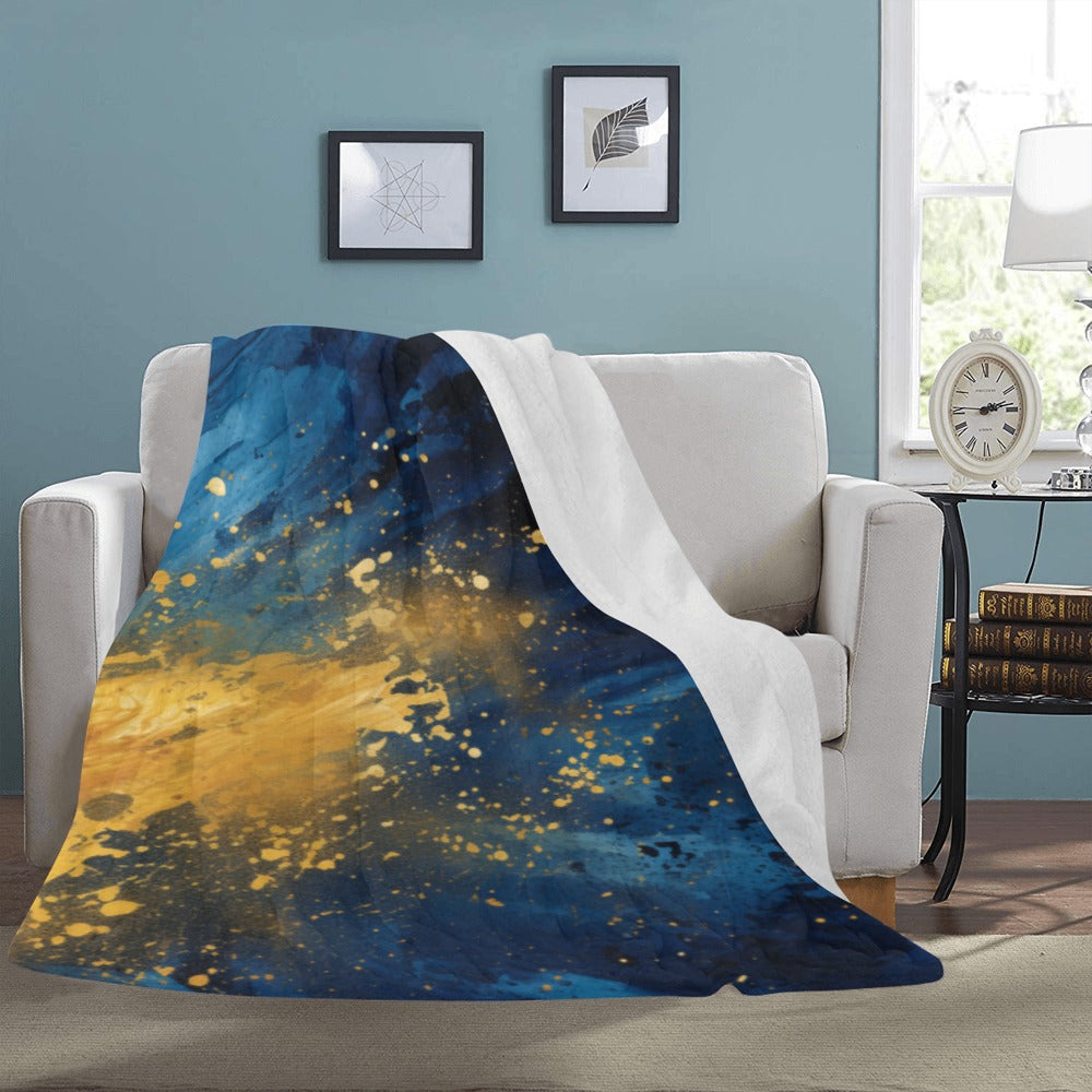 Cranberry Lake Designs Blue and Gold Splatter Ultra-Soft Micro Fleece Blanket 60" x 80"