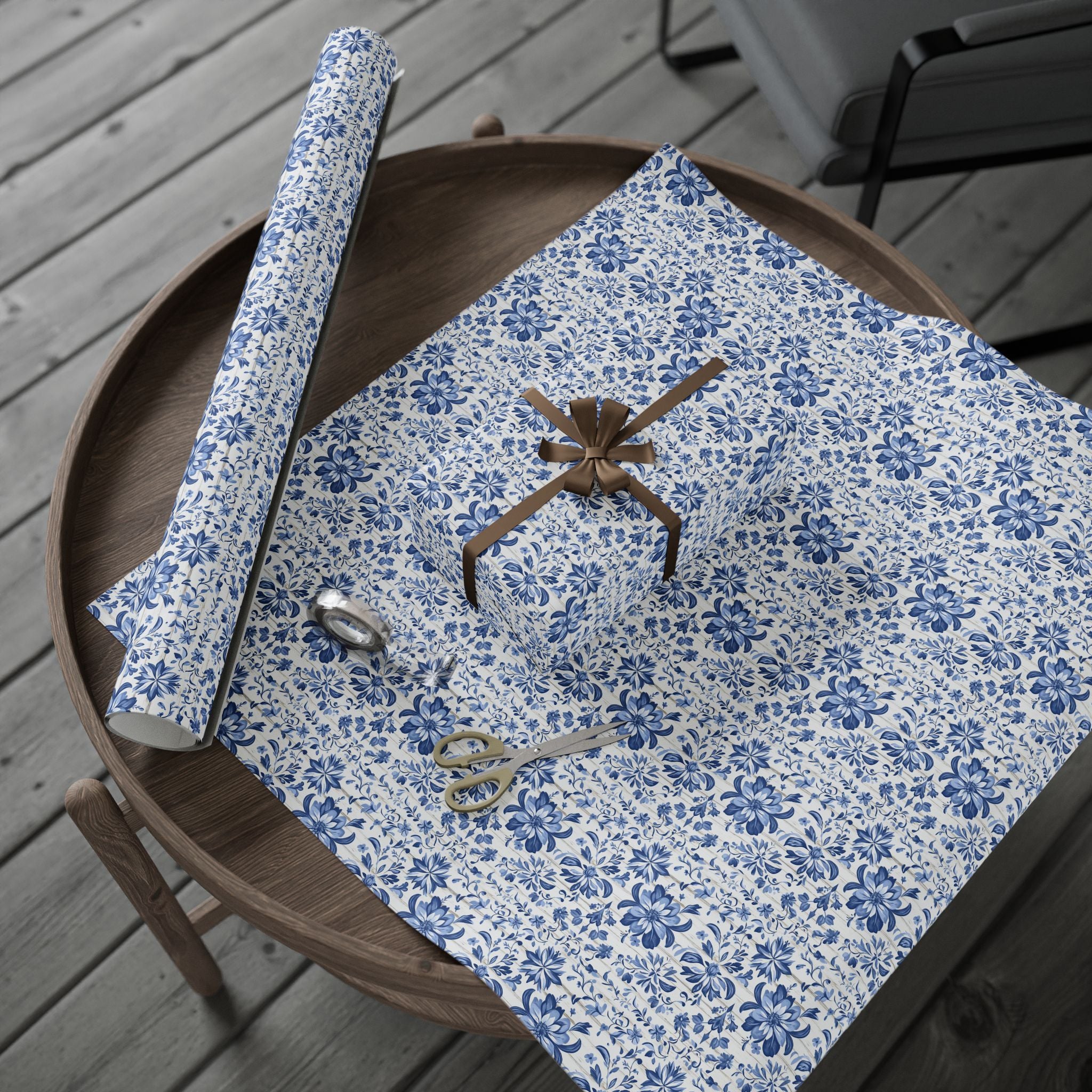 Rustic Blue and White Flower Wrapping paper