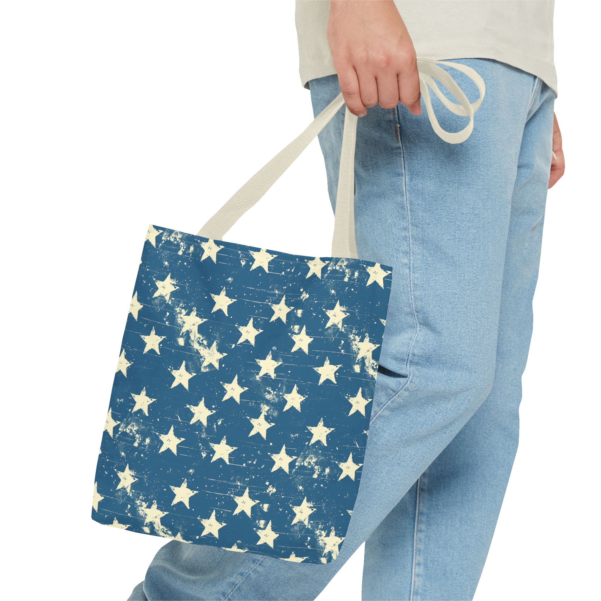 Blue & White Starts American Flag Pattern Patriotic Tote Bag