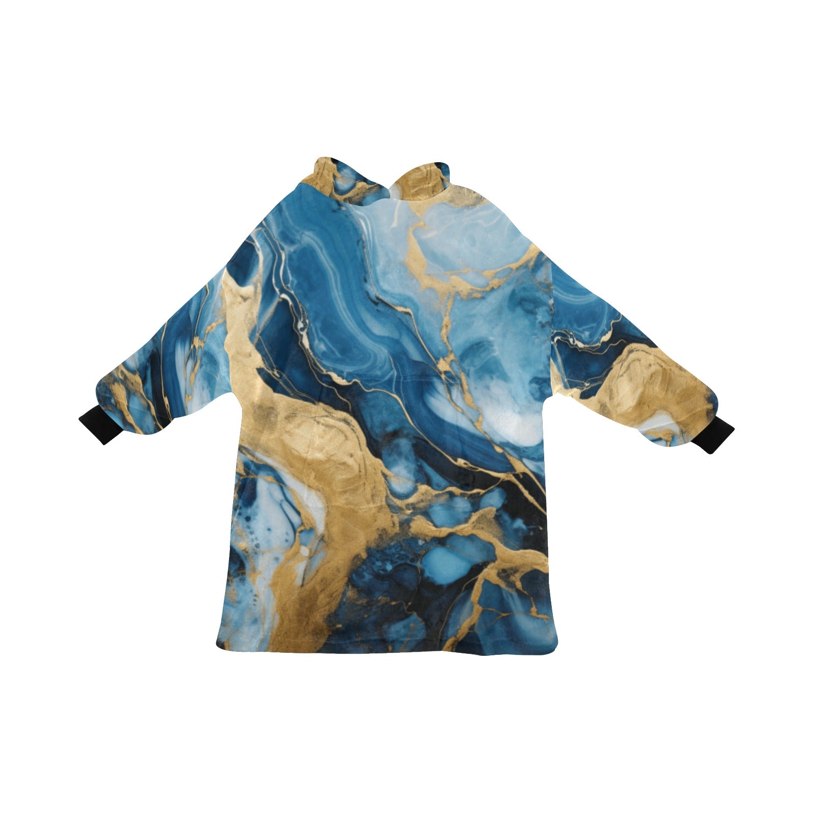 Blue and Gold Marble Swirl Blanket Hoodie for Women - Cranberry Lake Design Co.  #