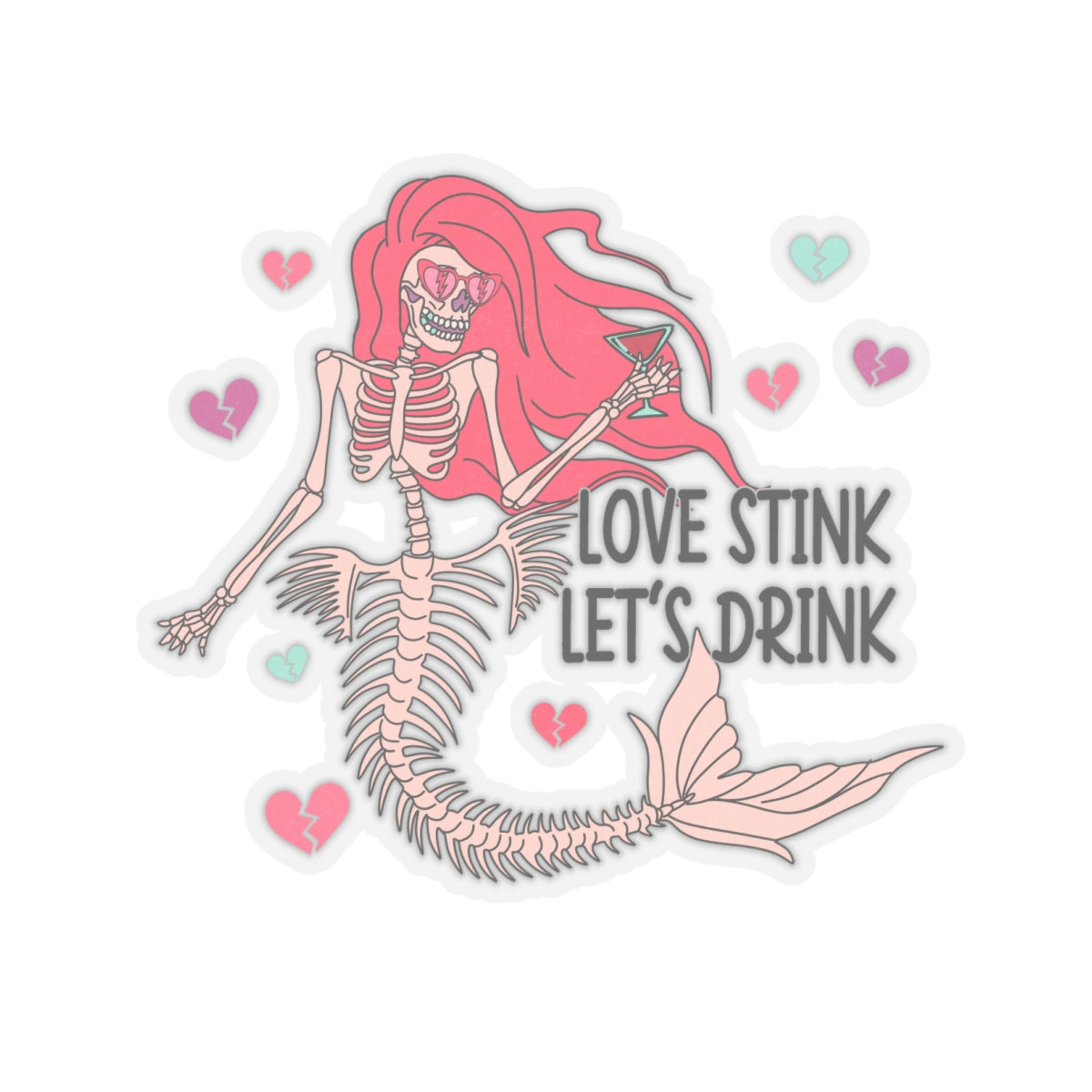 Love Stinks Skeleton Mermaid Funny Anti Valentines Day Vinyl Sticker