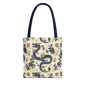 Blue Floral Dragon Tote Bag