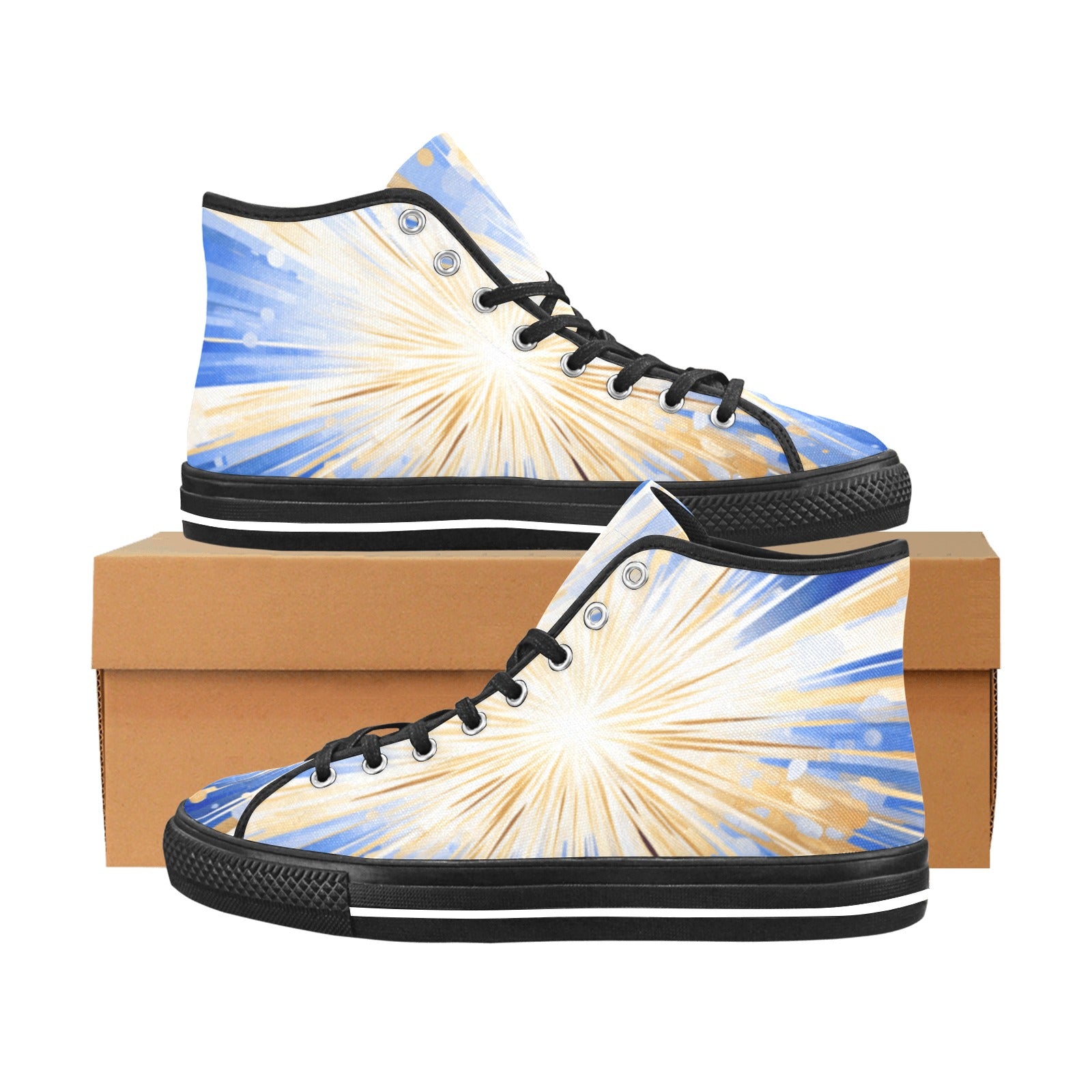 Cranberry Lake Designs Vancouver High Top Canvas Blue and Gold Burst Women's Shoes - Cranberry Lake Design Co.  #