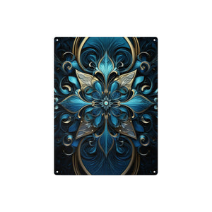 Opulent Blue, Gold, and Silver Ornate Flower Metal Tin Sign - Cranberry Lake Design Co.  #