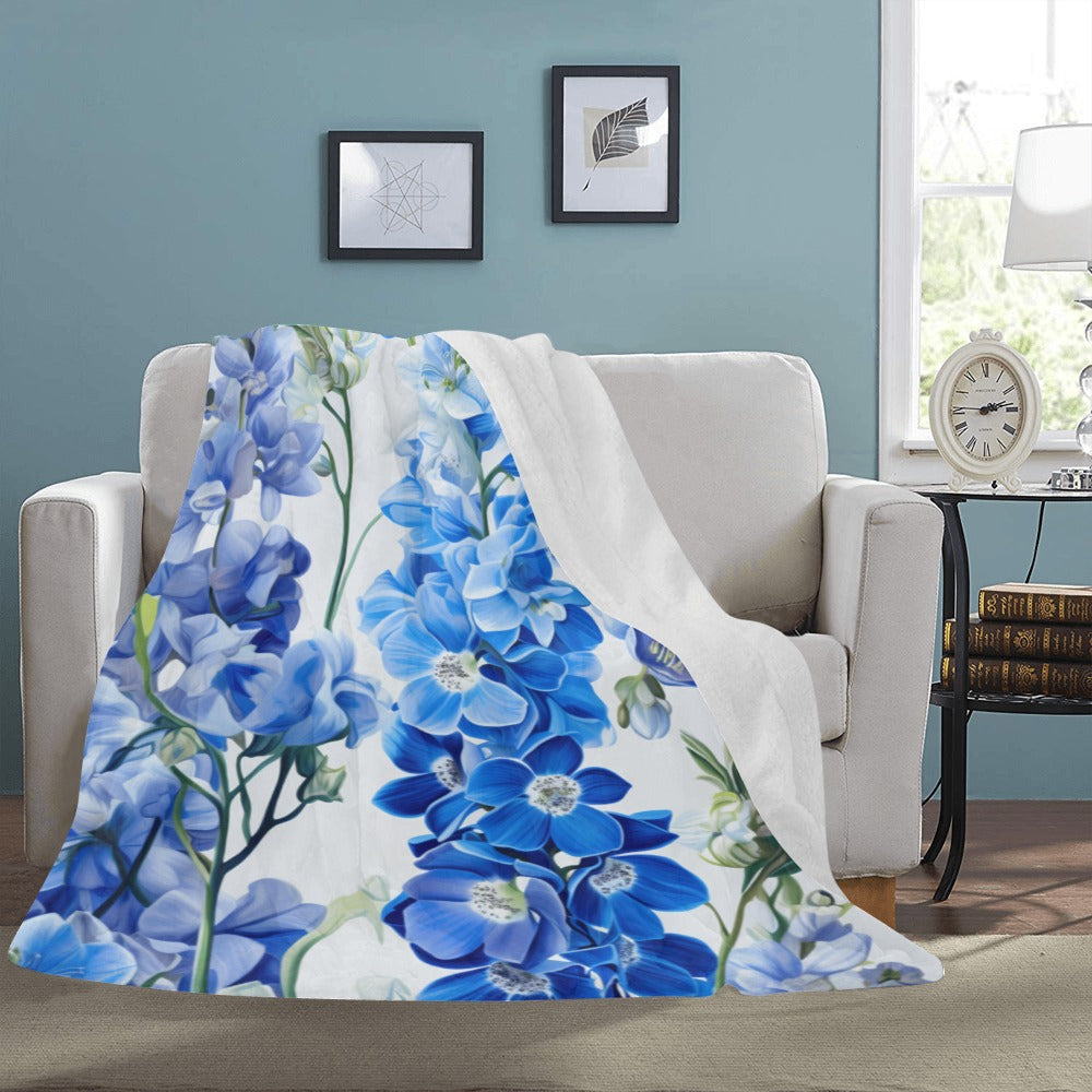 Blue Delphinium Fleece Blanket | Floral Throw Blanket | Ultra-Soft Micro Fleece | Cozy Blanket | 60x80