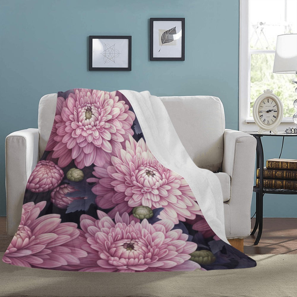 Elegant Chrysanthemum Fleece Blanket - Perfect for Shabby Chic or Vintage Decor