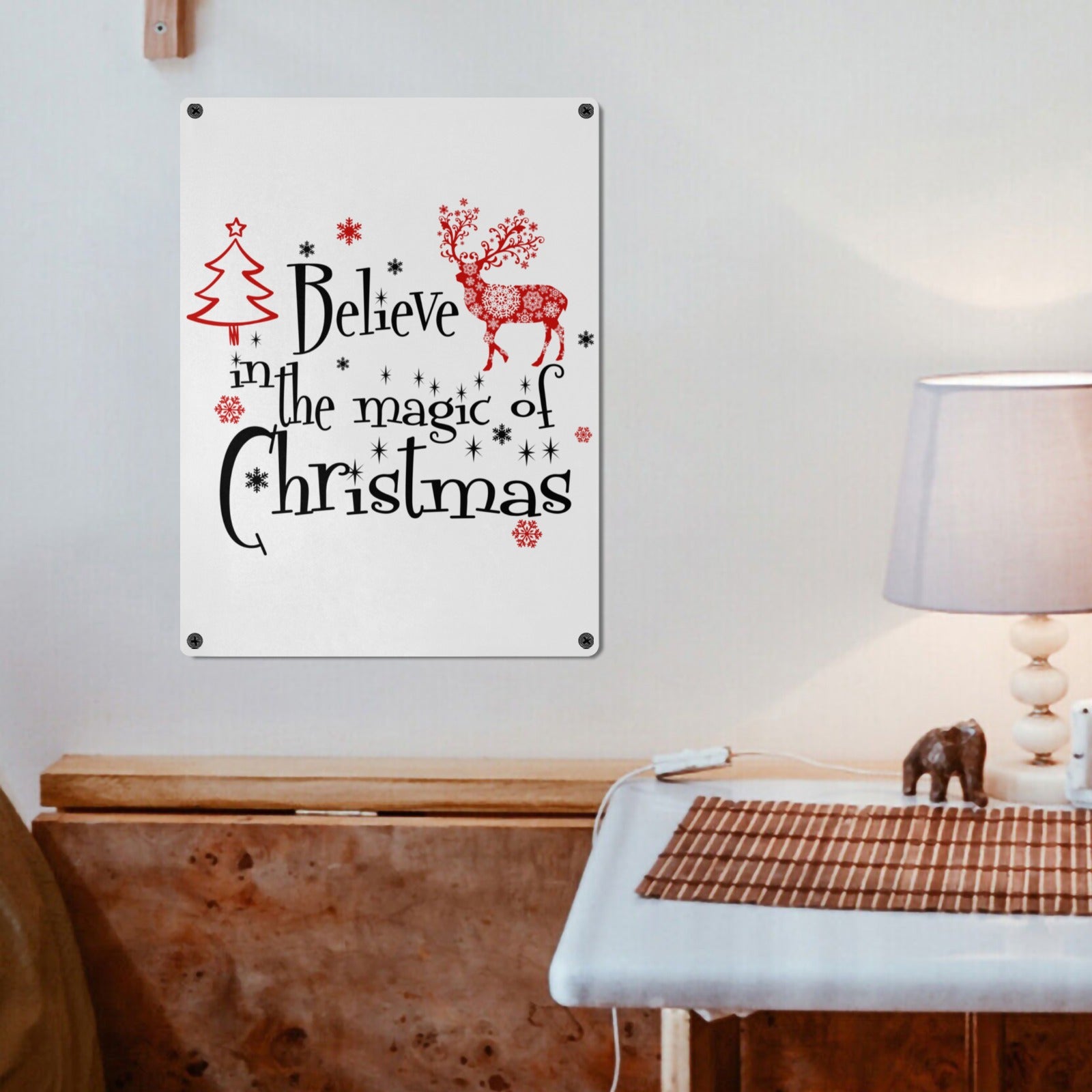 Holiday Saying Home Decor Rustic Lodge Wall Art Poster Magic of Christmas Sign Indoor / Outdoor Metal Tin Sign 12"x16"