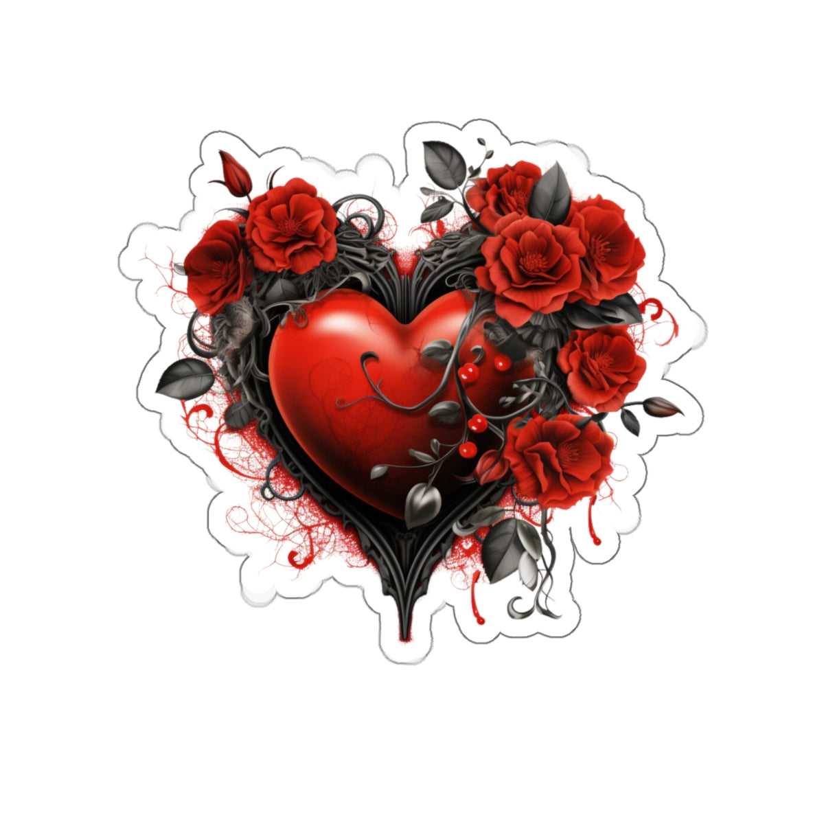 Red Roses Heart Vinyl Sticker